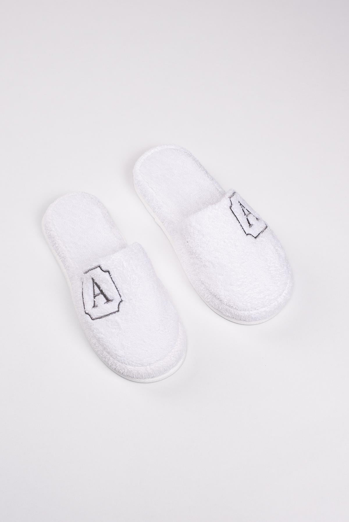 A Harf Nakışlı Banyo Ve Ev Havlu Terliği – %100 Pamuk Kaymaz Kalın Taban - Ender Home