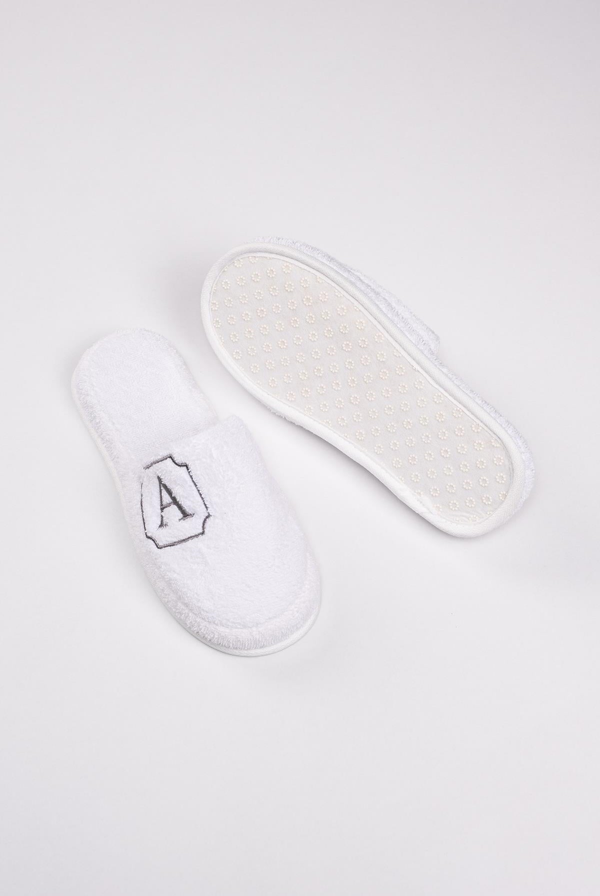 A Harf Nakışlı Banyo Ve Ev Havlu Terliği – %100 Pamuk Kaymaz Kalın Taban - Ender Home