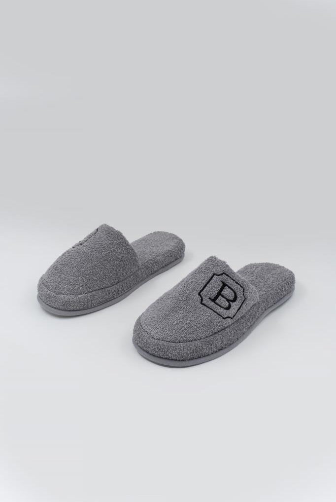 B Harf Nakışlı Banyo Ve Ev Havlu Terliği – %100 Pamuk Kaymaz Kalın Taban - Ender Home