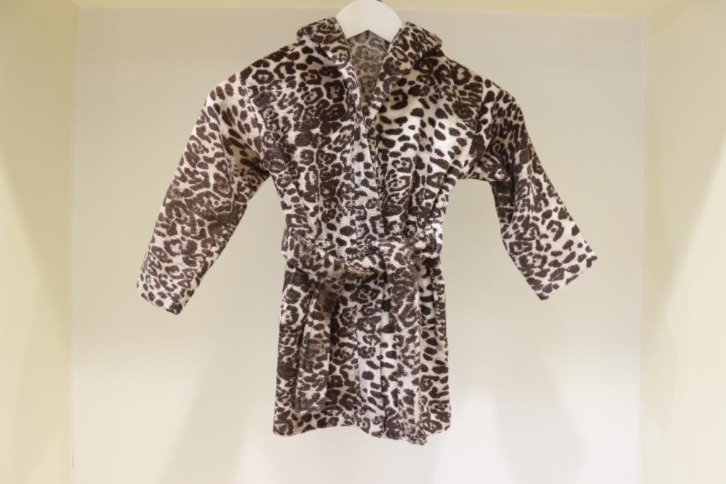 Leopar Desen Bebek & Çocuk Kapşonlu Bornoz | %100 Pamuk Unisex