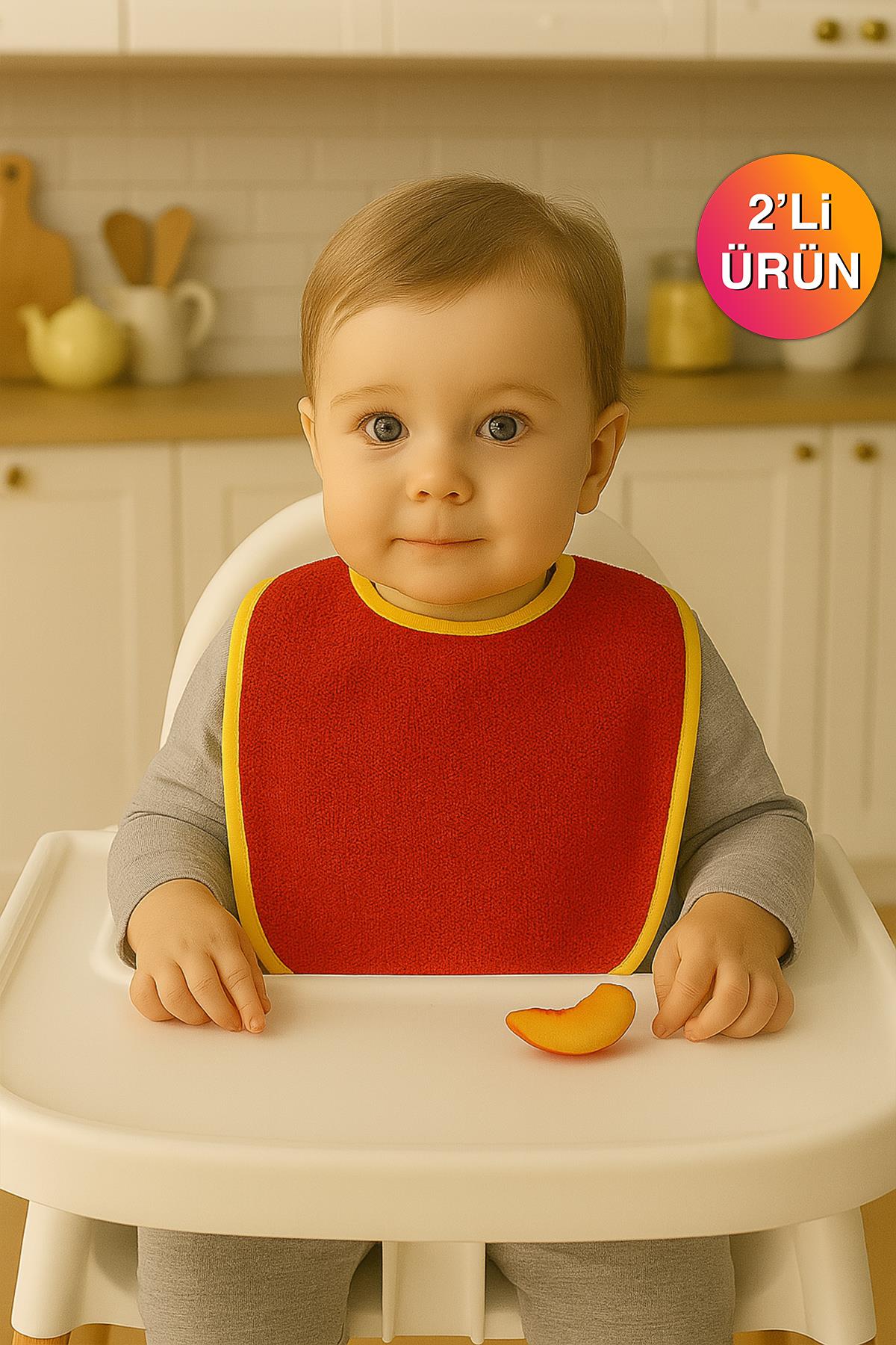 CottonVerse 2'li Bebek Mama Önlüğü – %100 Pamuk Havlu 25x30 cm Kırmızı - Ender Home