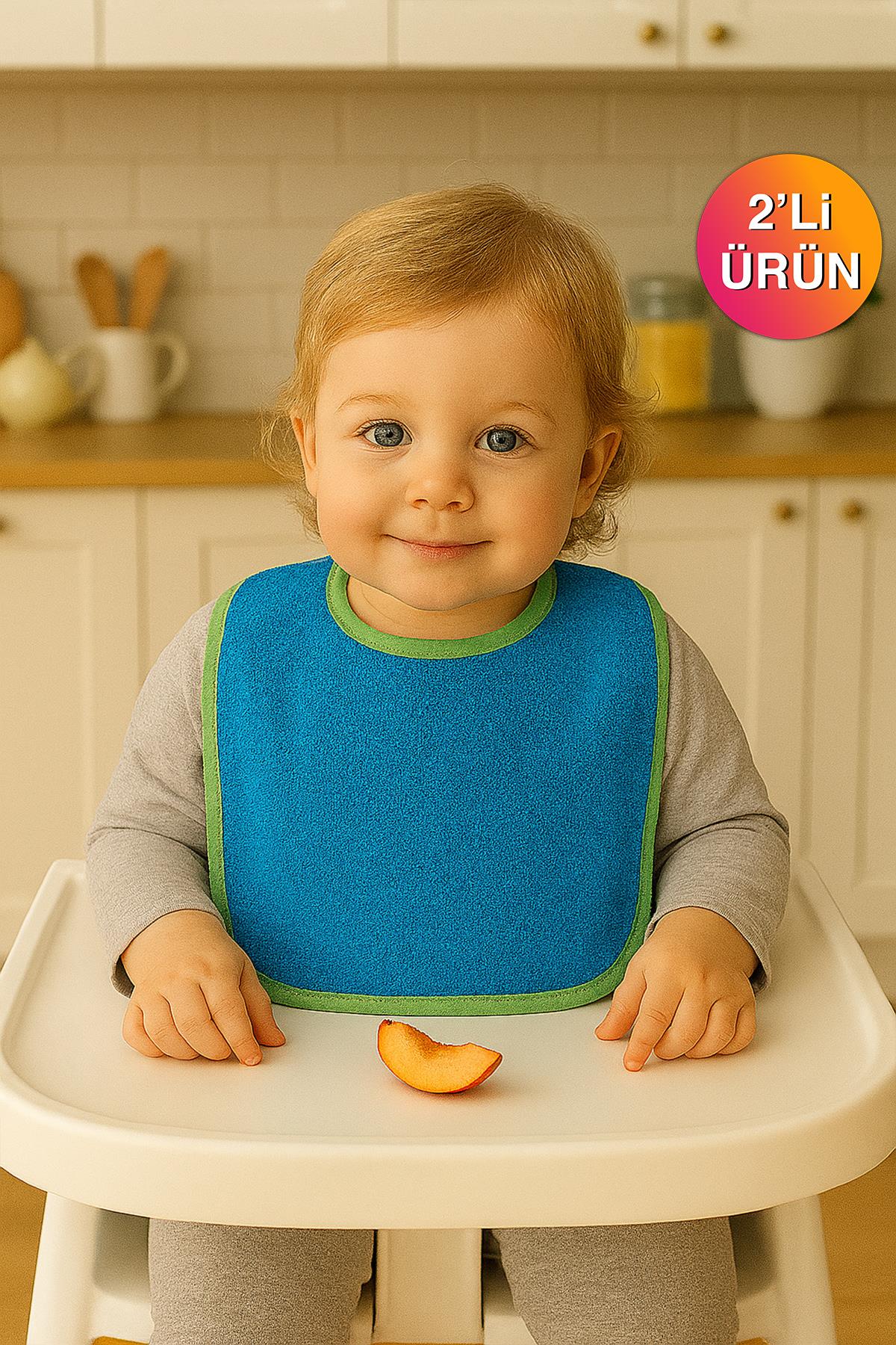 CottonVerse 2'li Bebek Mama Önlüğü – %100 Pamuk Havlu 25x30 cm Turkuaz - Ender Home