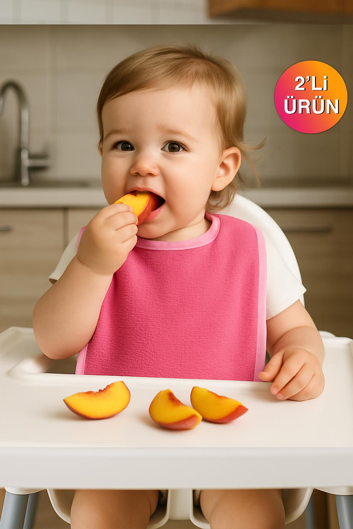 CottonVerse 2'li Bebek Mama Önlüğü – Sıvı Geçirmez %100 Pamuk Havlu 25x40 cm Fuşya - Ender Home