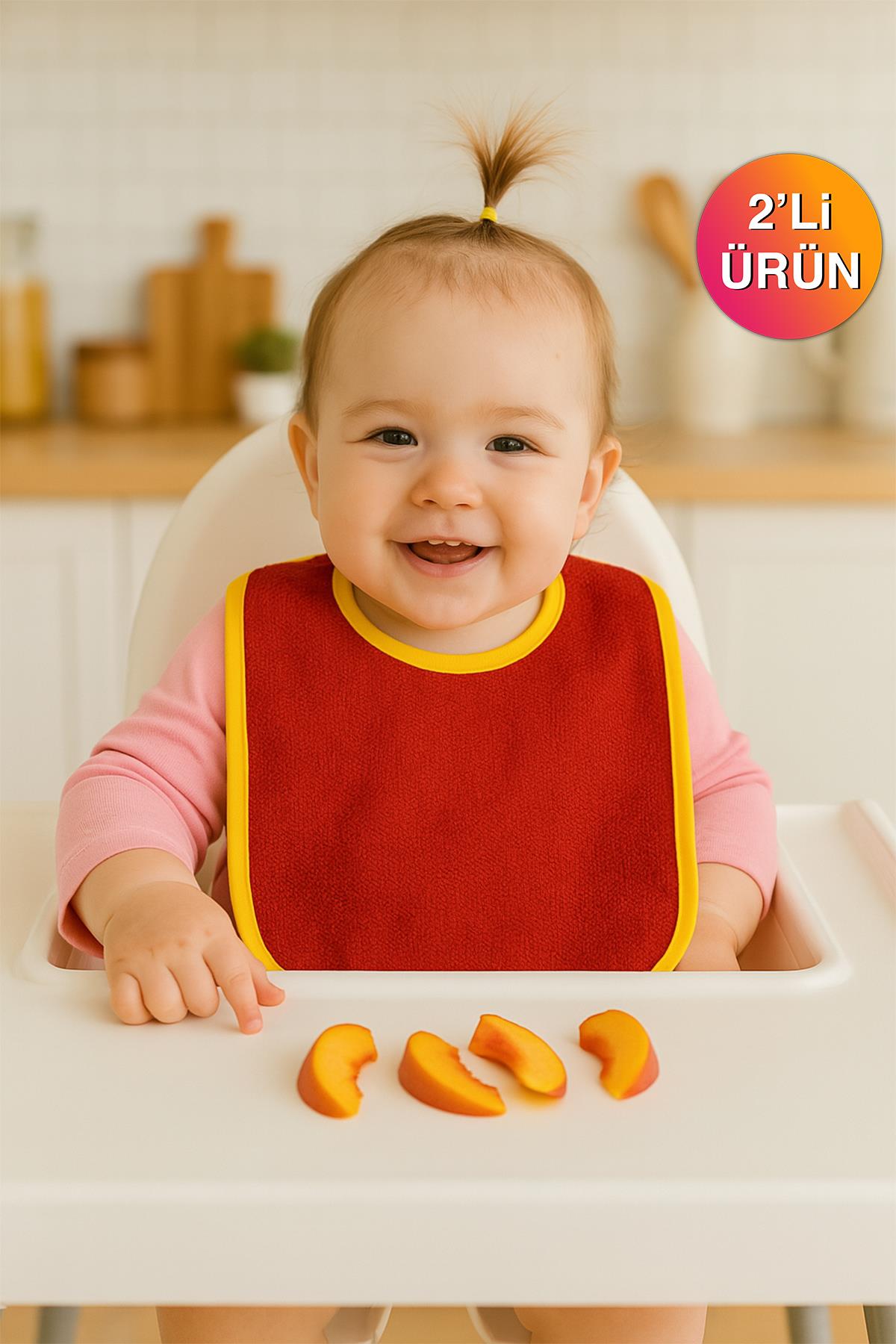 CottonVerse 2'li Bebek Mama Önlüğü – Sıvı Geçirmez %100 Pamuk Havlu 25x40 cm Kırmızı - Ender Home