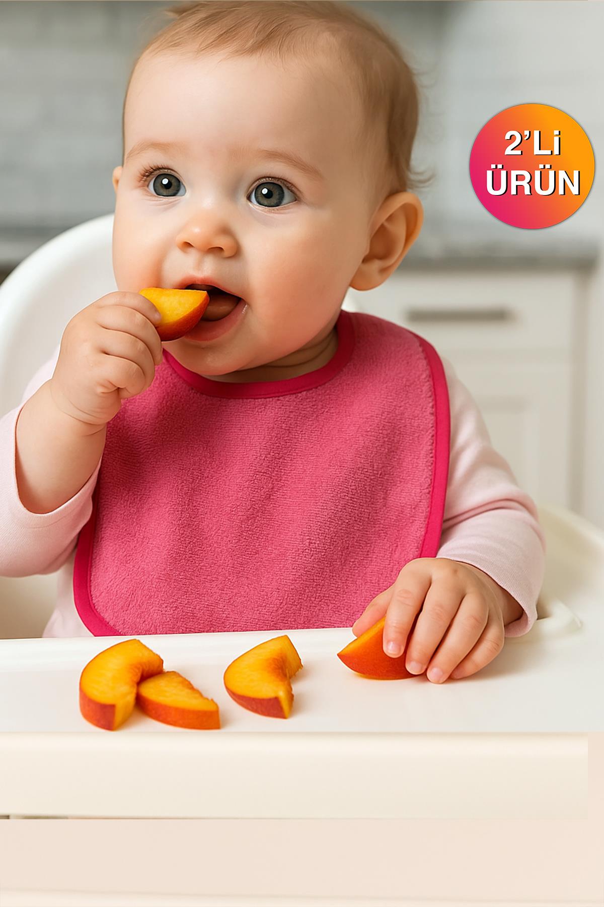 CottonVerse 2'li Bebek Mama Önlüğü – Sıvı Geçirmez %100 Pamuk Havlu 25x40 cm Pembe - Ender Home