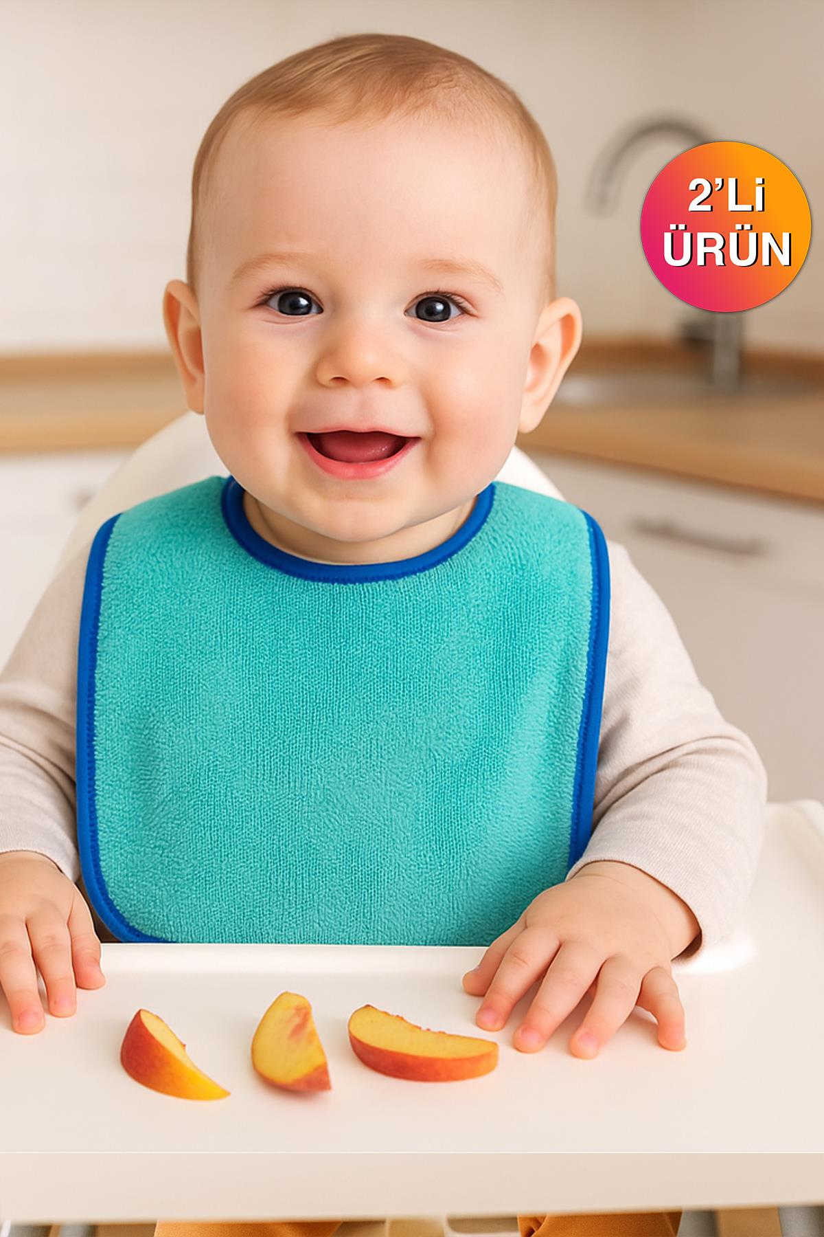 CottonVerse 2'li Bebek Mama Önlüğü – Sıvı Geçirmez %100 Pamuk Havlu 25x40 cm Su Yeşili - Ender Home