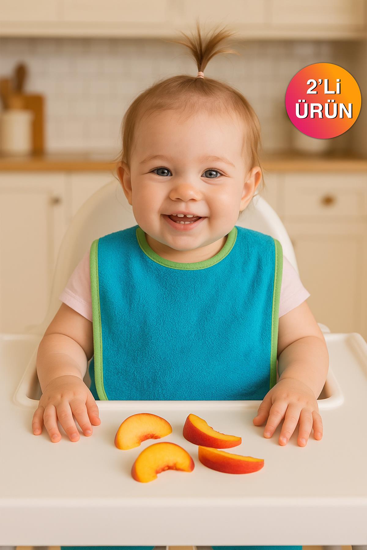 CottonVerse 2'li Bebek Mama Önlüğü – Sıvı Geçirmez %100 Pamuk Havlu 25x40 cm Turkuaz - Ender Home