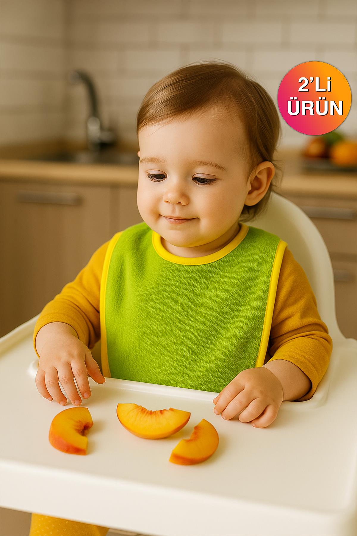 CottonVerse 2'li Bebek Mama Önlüğü – Sıvı Geçirmez %100 Pamuk Havlu 25x40 cm Yeşil - Ender Home