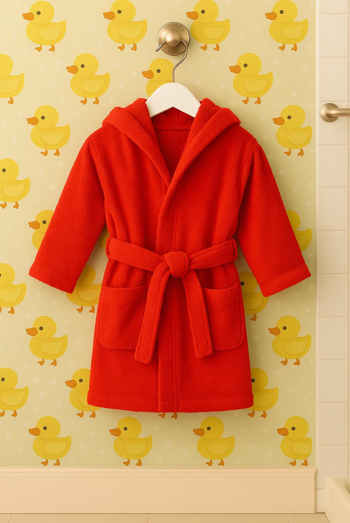CottonVerse Bebek & Çocuk Kapşonlu Bornoz – %100 Pamuk, Unisex Kırmızı - Ender Home
