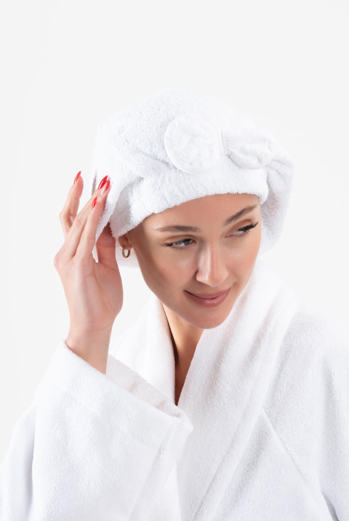 CottonVerse Saç Kurulama Bonesi – %100 Pamuk , Fiyonklu Beyaz - Ender Home