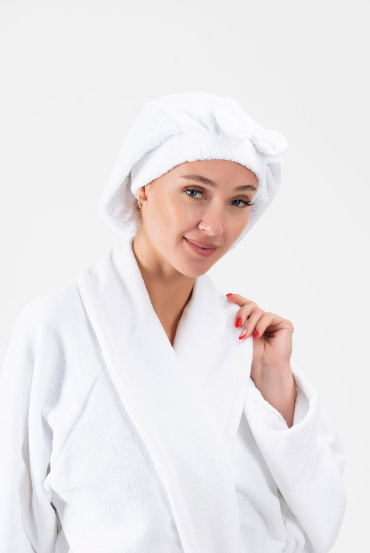 CottonVerse Saç Kurulama Bonesi – %100 Pamuk , Fiyonklu Beyaz - Ender Home