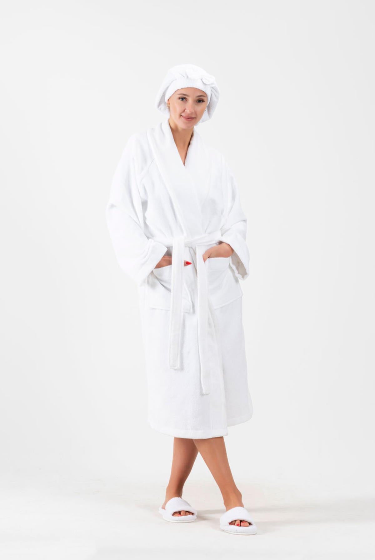 CottonVerse Saç Kurulama Bonesi – %100 Pamuk , Fiyonklu Beyaz - Ender Home