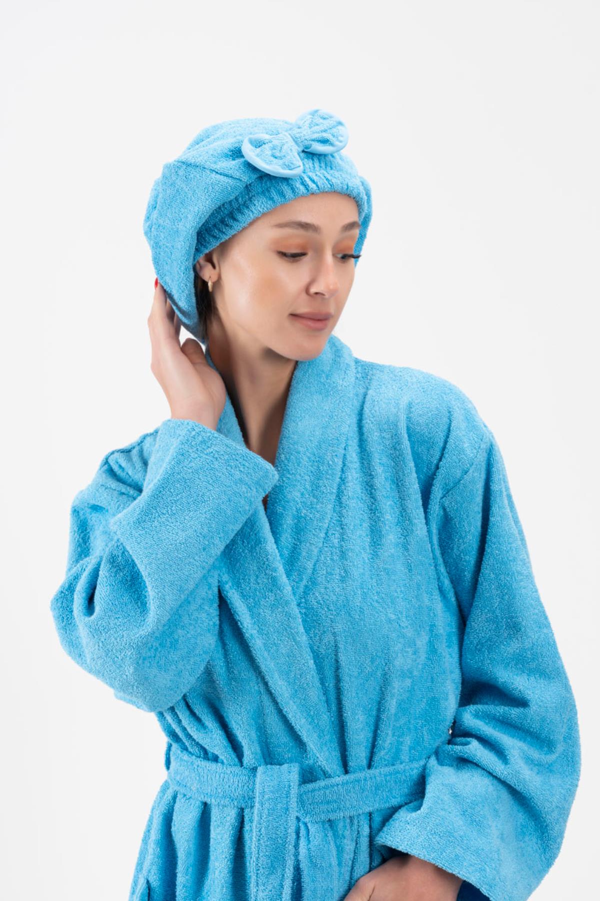 CottonVerse Saç Kurulama Bonesi – %100 Pamuk , Fiyonklu Mavi - Ender Home