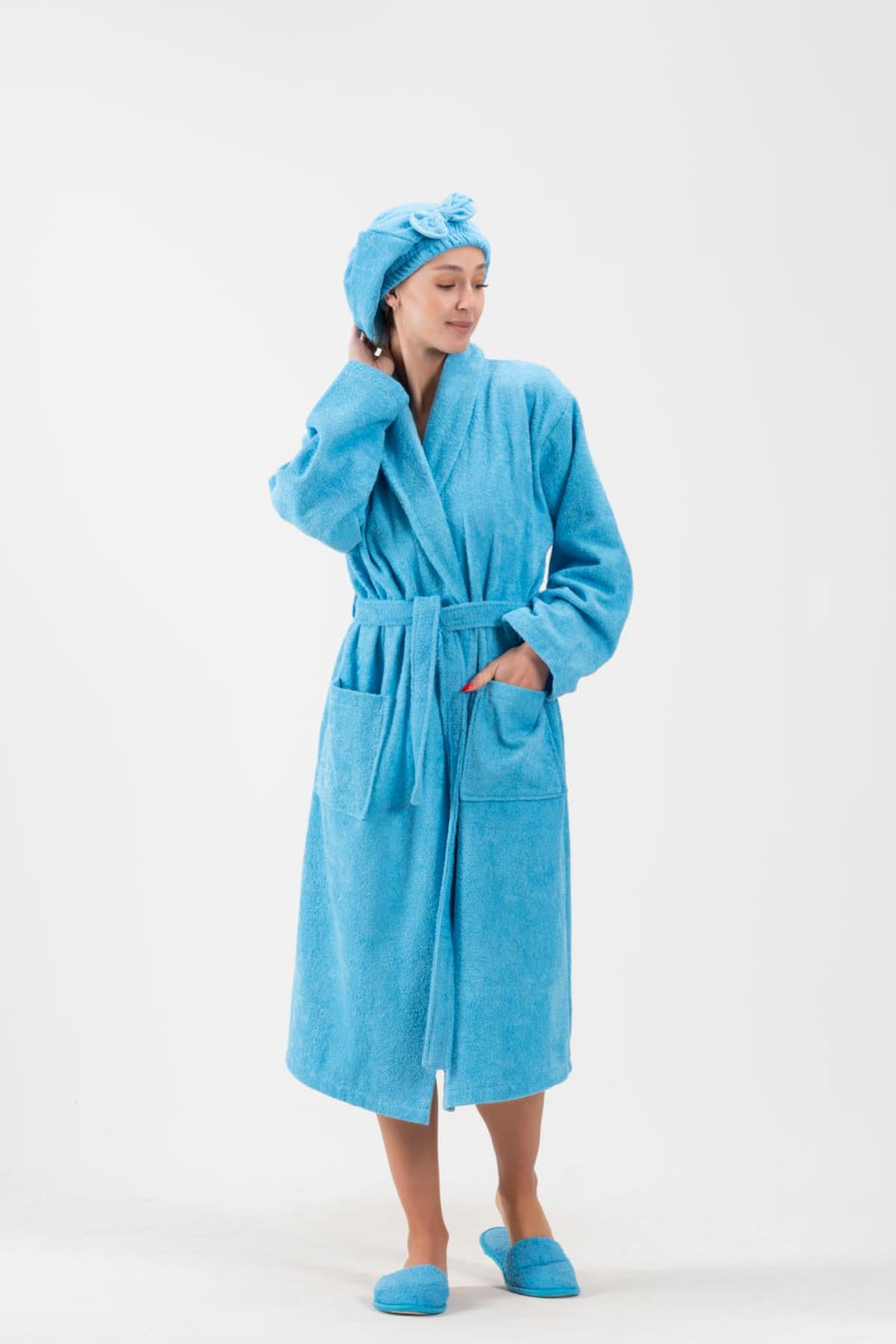 CottonVerse Saç Kurulama Bonesi – %100 Pamuk , Fiyonklu Mavi - Ender Home