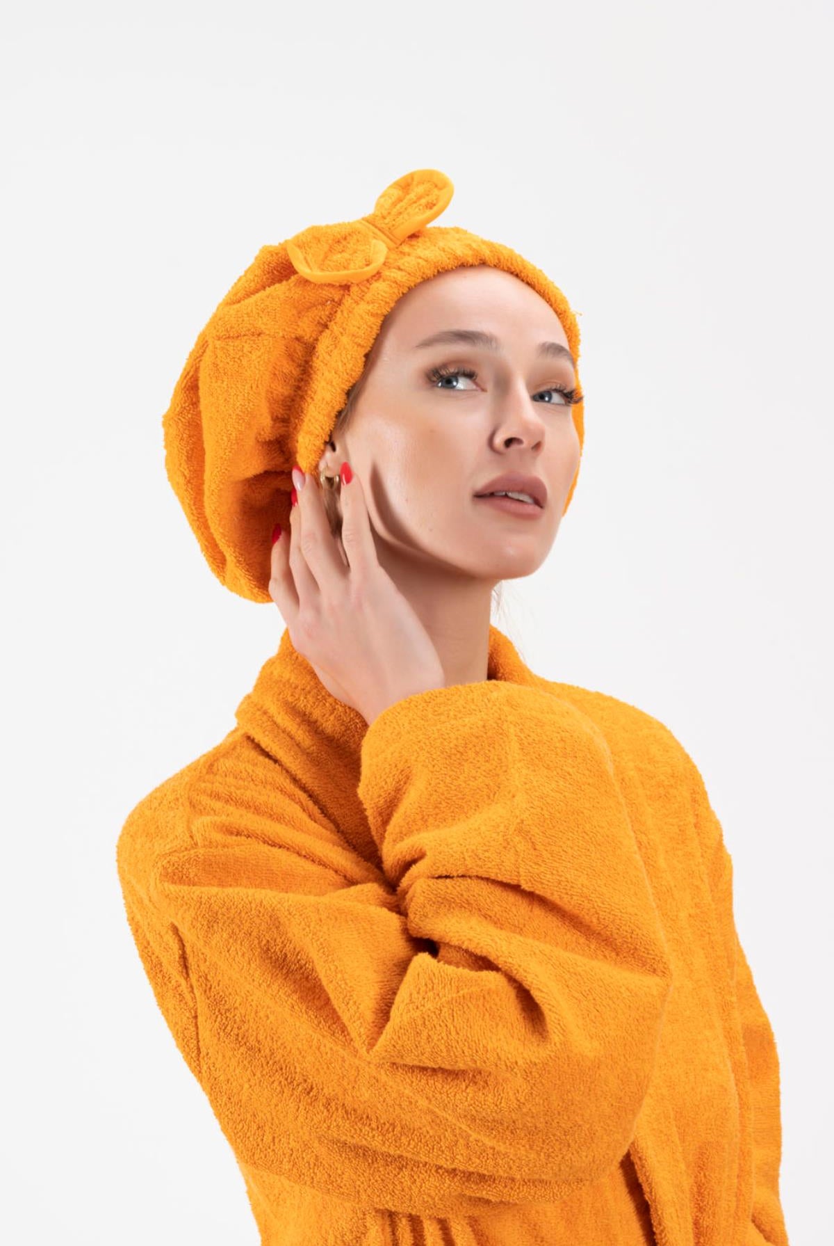 CottonVerse Saç Kurulama Bonesi – %100 Pamuk , Fiyonklu Turuncu - Ender Home