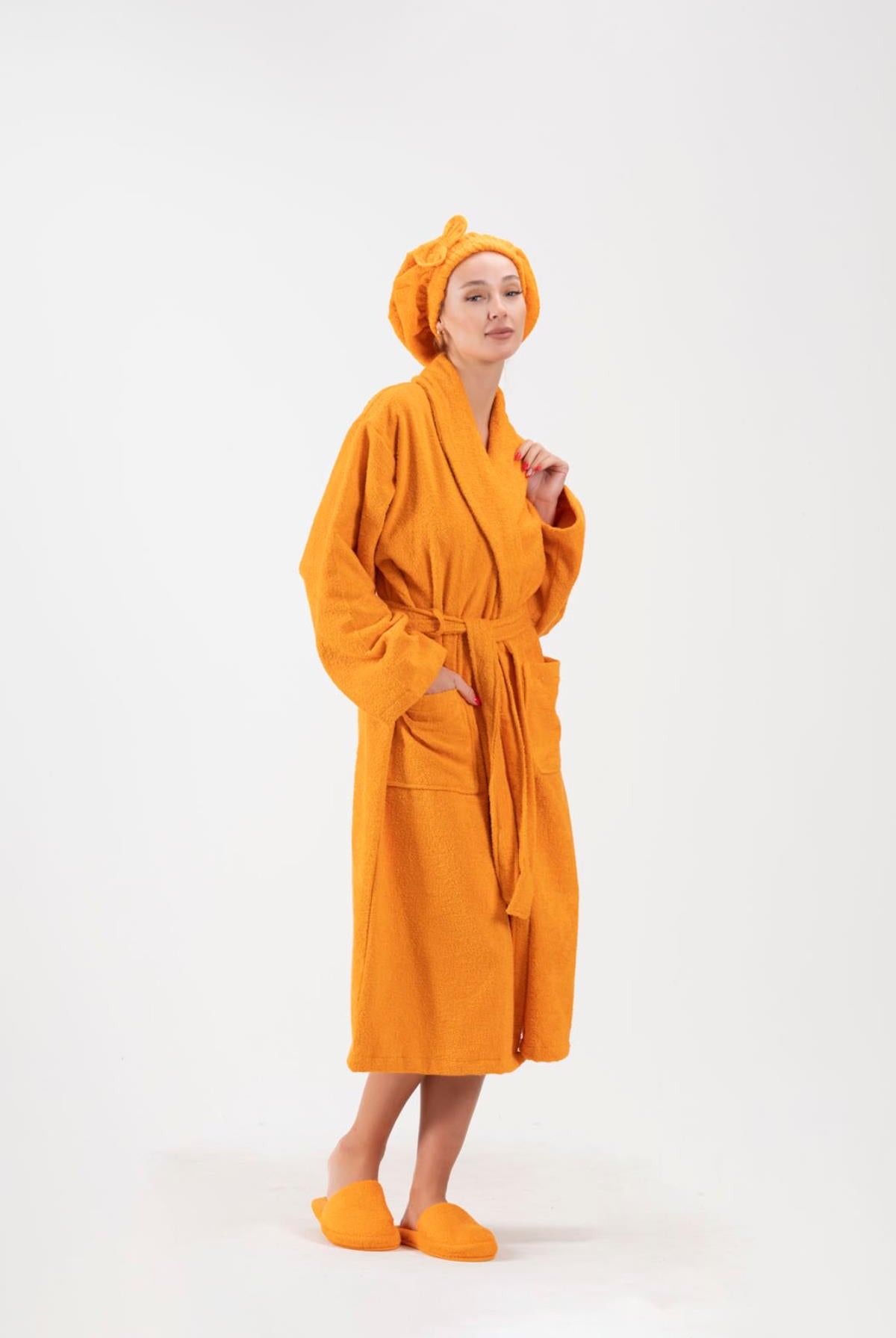 CottonVerse Saç Kurulama Bonesi – %100 Pamuk , Fiyonklu Turuncu - Ender Home