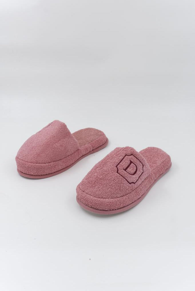 D Harf Nakışlı Banyo Ve Ev Havlu Terliği – %100 Pamuk Kaymaz Kalın Taban - Ender Home