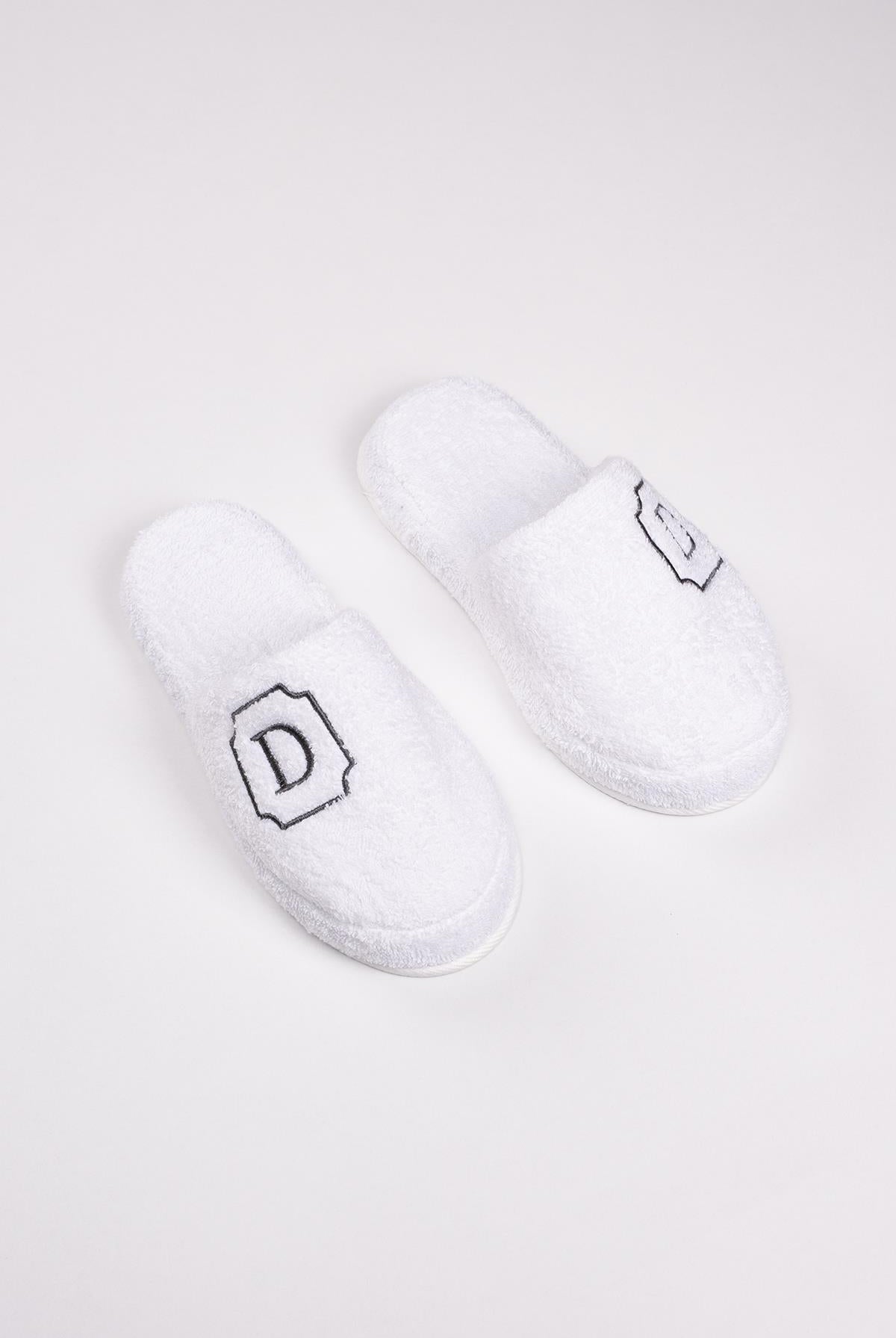 D Harf Nakışlı Banyo Ve Ev Havlu Terliği – %100 Pamuk Kaymaz Kalın Taban - Ender Home