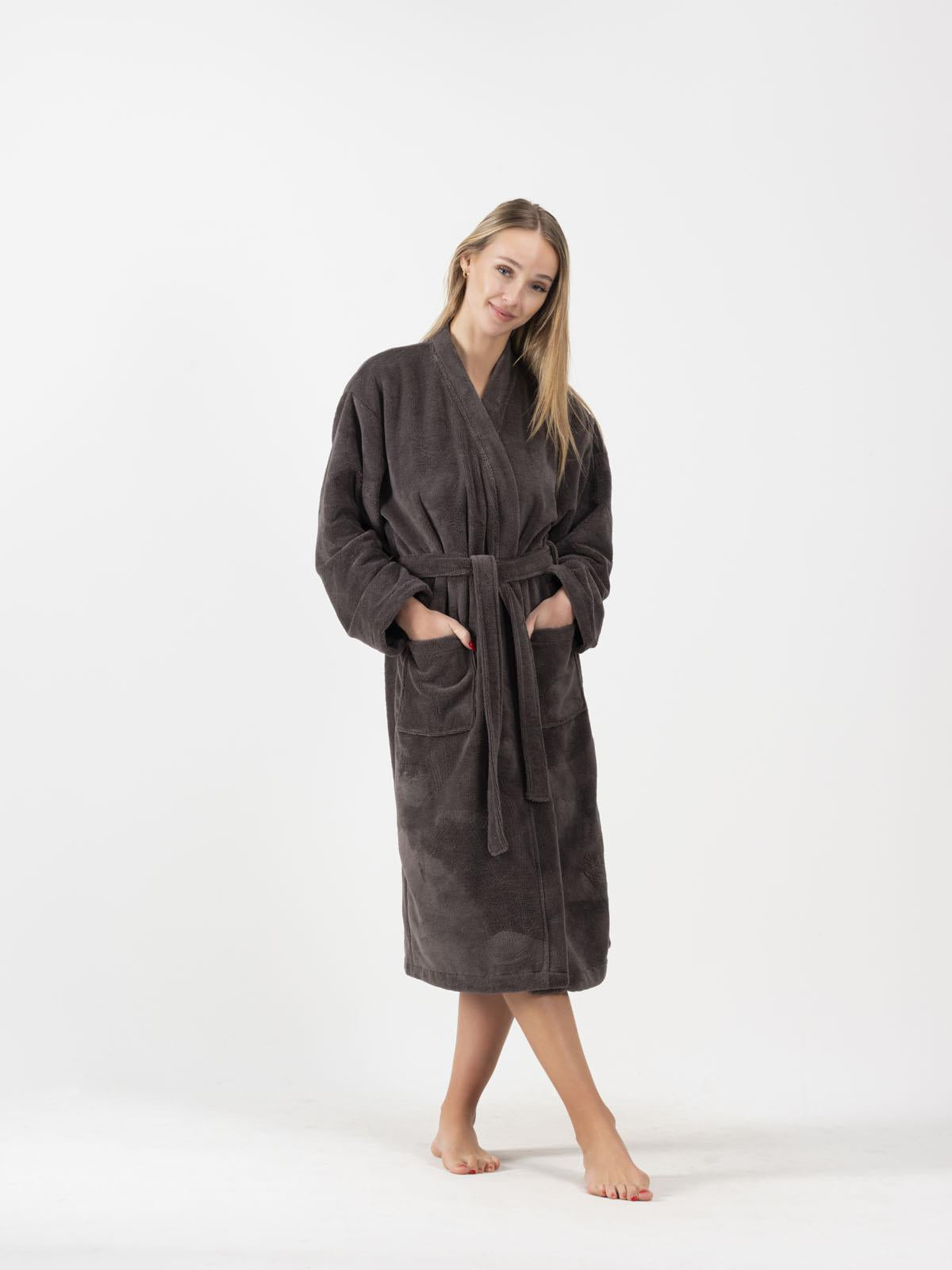 DreamSoft Kimono Bornoz – Kadife, Unisex Antrasit - Ender Home
