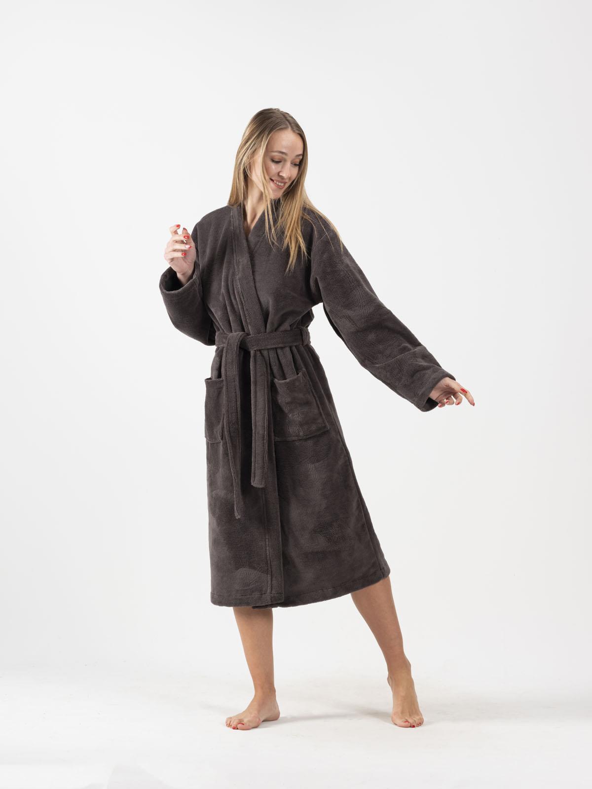 DreamSoft Kimono Bornoz – Kadife, Unisex Antrasit - Ender Home