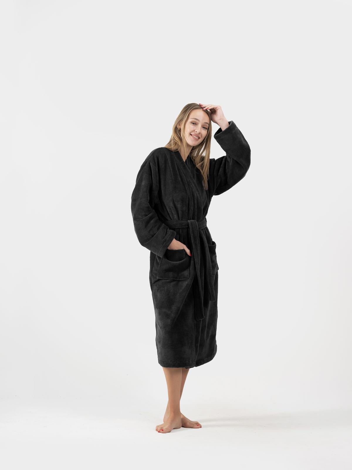 DreamSoft Kimono Bornoz – Kadife, Unisex Siyah - Ender Home