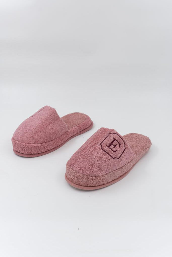 E Harf Nakışlı Banyo Ve Ev Havlu Terliği – %100 Pamuk Kaymaz Kalın Taban - Ender Home