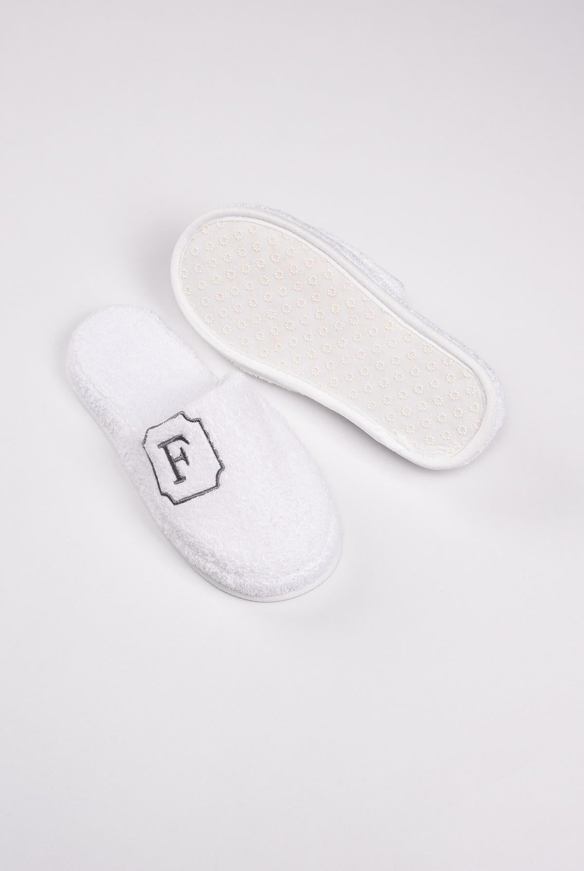 F Harf Nakışlı Banyo Ve Ev Havlu Terliği – %100 Pamuk Kaymaz Kalın Taban - Ender Home