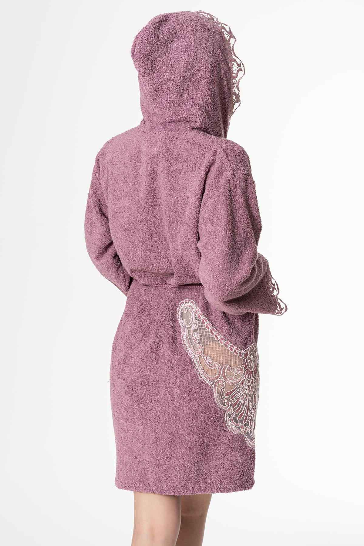 Flora Gelin Bornoz Set 5 Parça Dantelli Çeyizlik Takım Mor - Ender Home