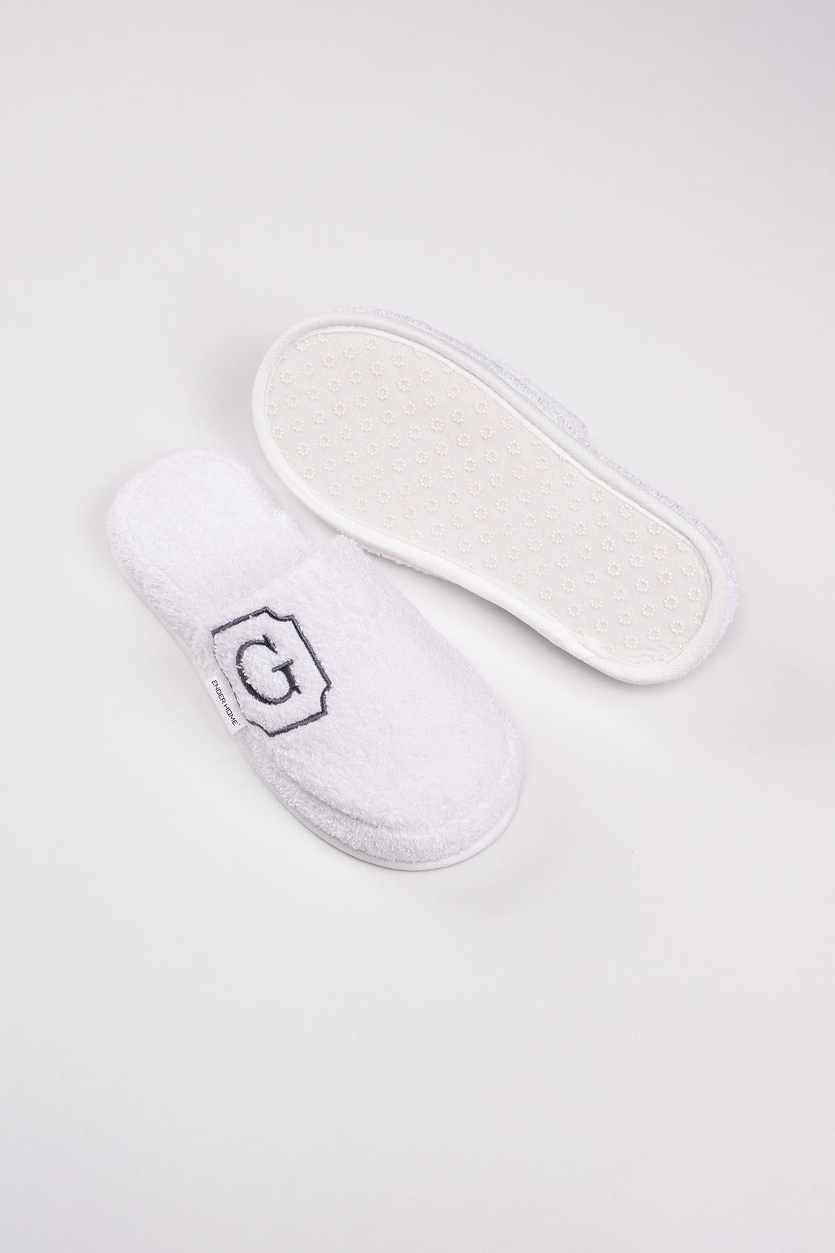 G Harf Nakışlı Banyo Ve Ev Havlu Terliği – %100 Pamuk Kaymaz Kalın Taban - Ender Home