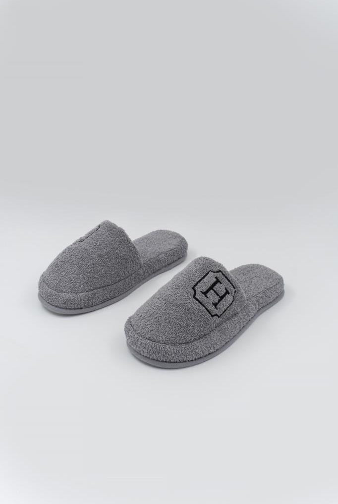 H Harf Nakışlı Banyo Ve Ev Havlu Terliği – %100 Pamuk Kaymaz Kalın Taban - Ender Home