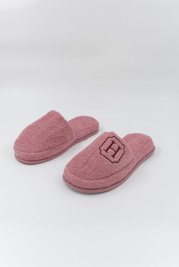 H Harf Nakışlı Banyo Ve Ev Havlu Terliği – %100 Pamuk Kaymaz Kalın Taban - Ender Home