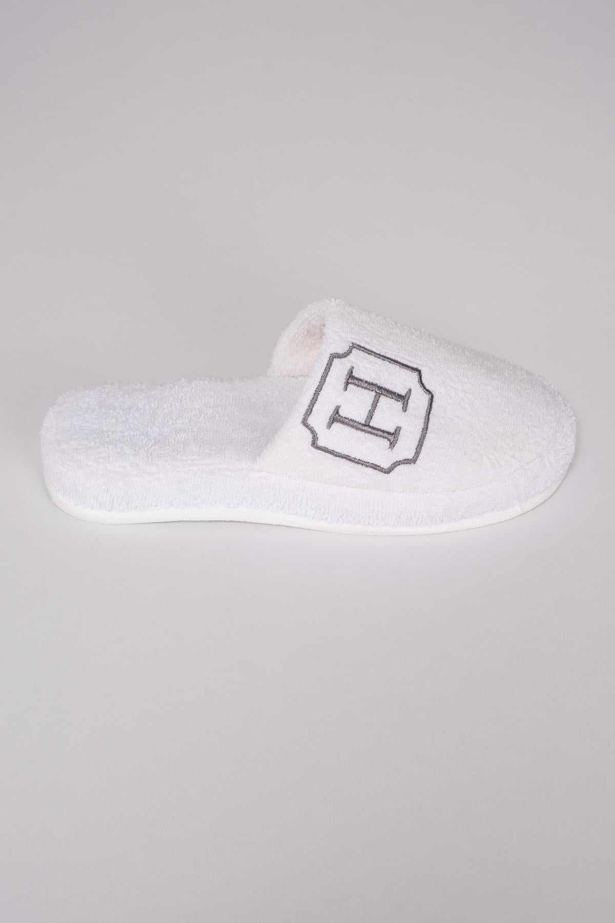 H Harf Nakışlı Banyo Ve Ev Havlu Terliği – %100 Pamuk Kaymaz Kalın Taban - Ender Home