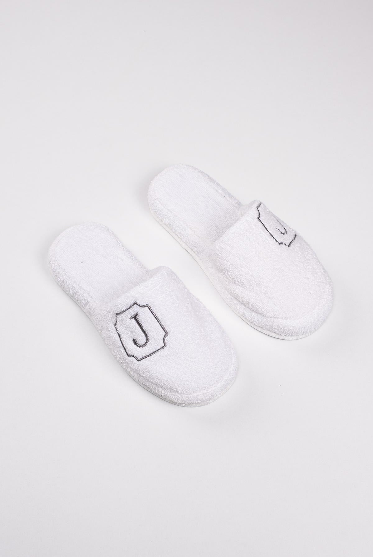 J Harf Nakışlı Banyo Ve Ev Havlu Terliği – %100 Pamuk Kaymaz Kalın Taban - Ender Home