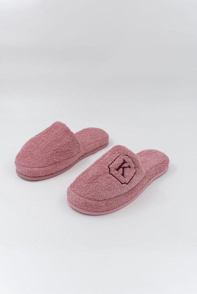 K Harf Nakışlı Banyo Ve Ev Havlu Terliği – %100 Pamuk Kaymaz Kalın Taban - Ender Home