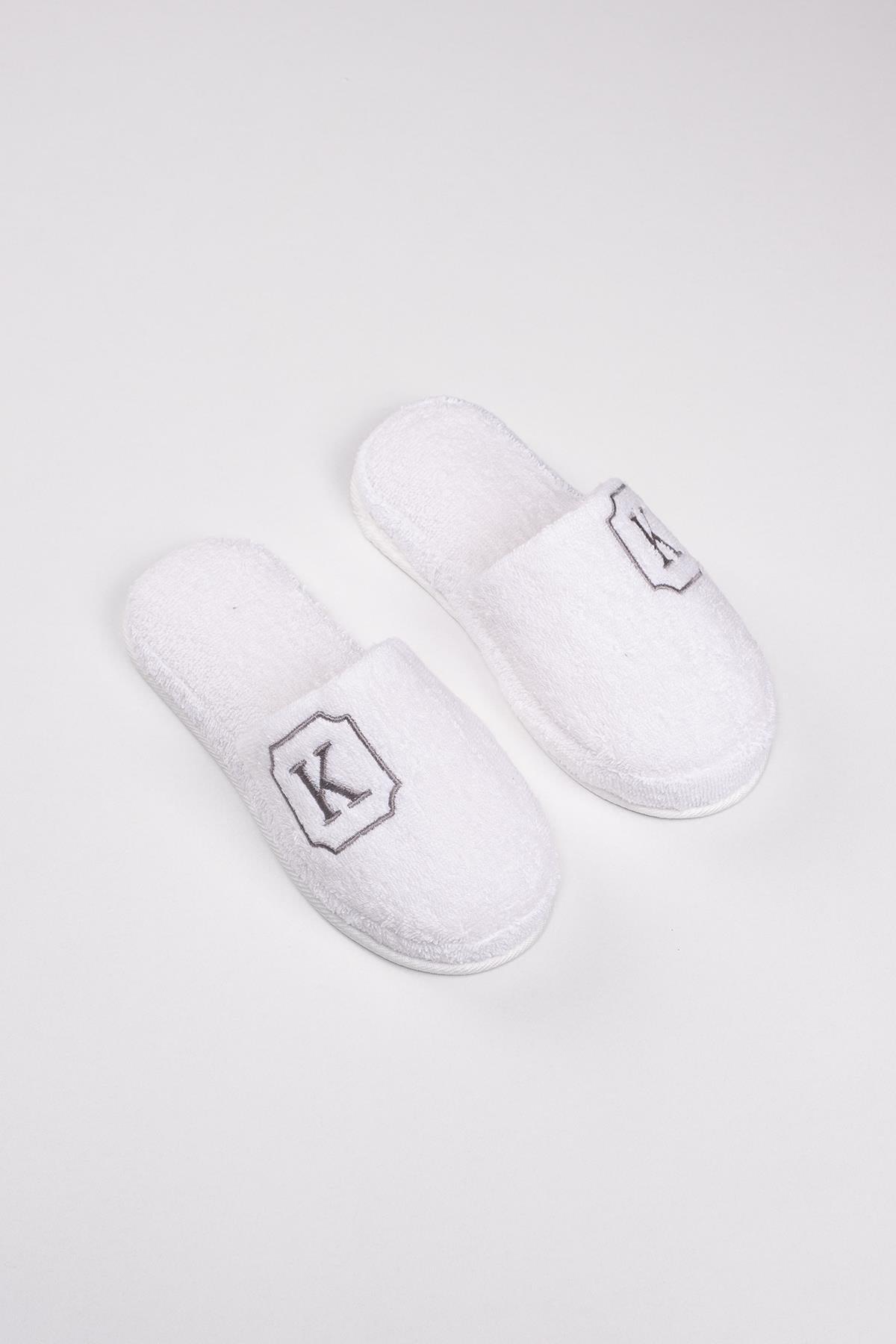 K Harf Nakışlı Banyo Ve Ev Havlu Terliği – %100 Pamuk Kaymaz Kalın Taban - Ender Home