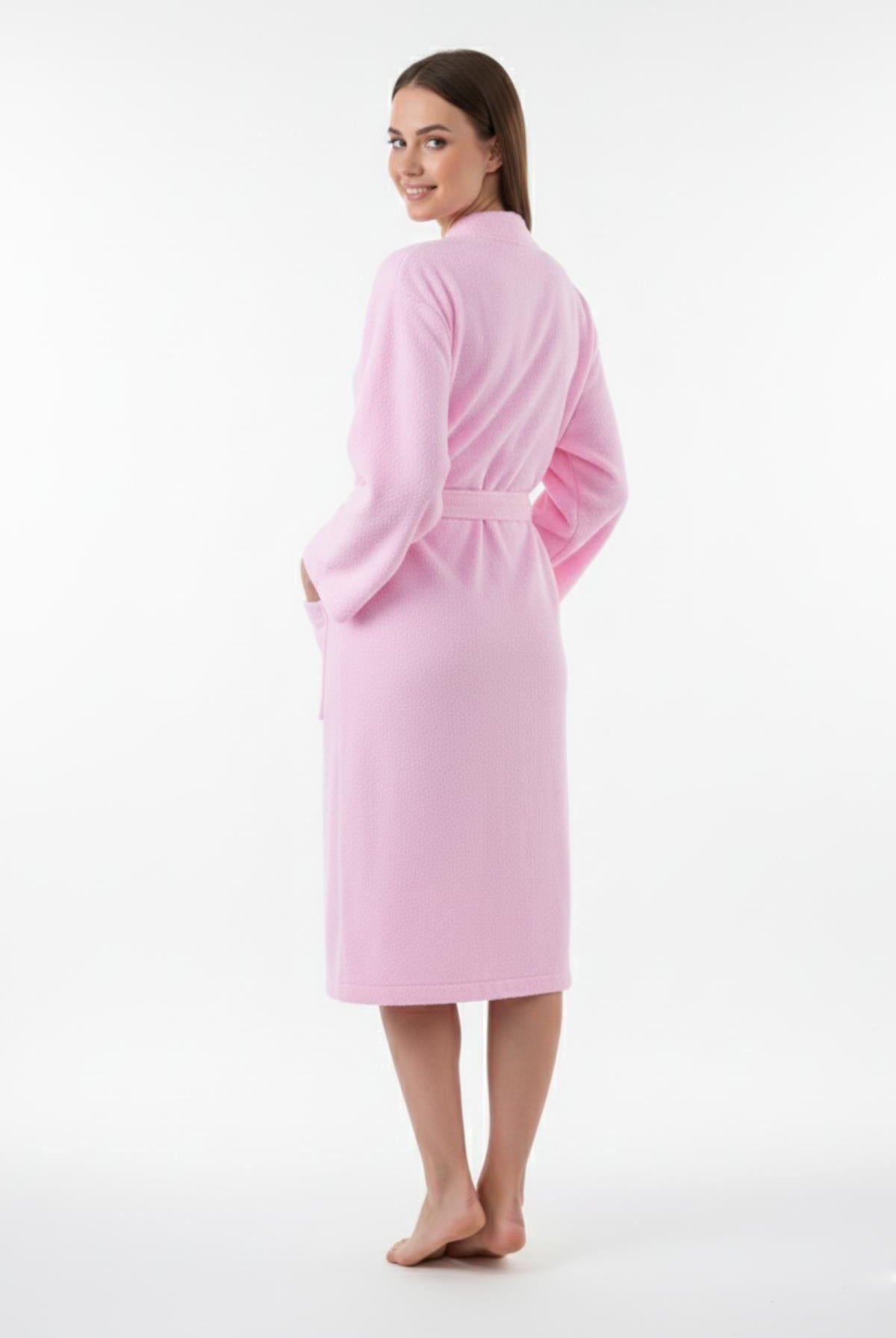 Kimono Bornoz %100 Pamuk Unisex Açık Pembe - Ender Home
