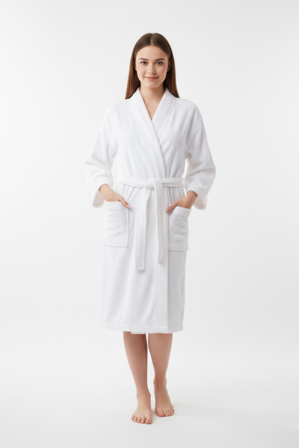 Kimono Bornoz %100 Pamuk Unisex Beyaz - Ender Home