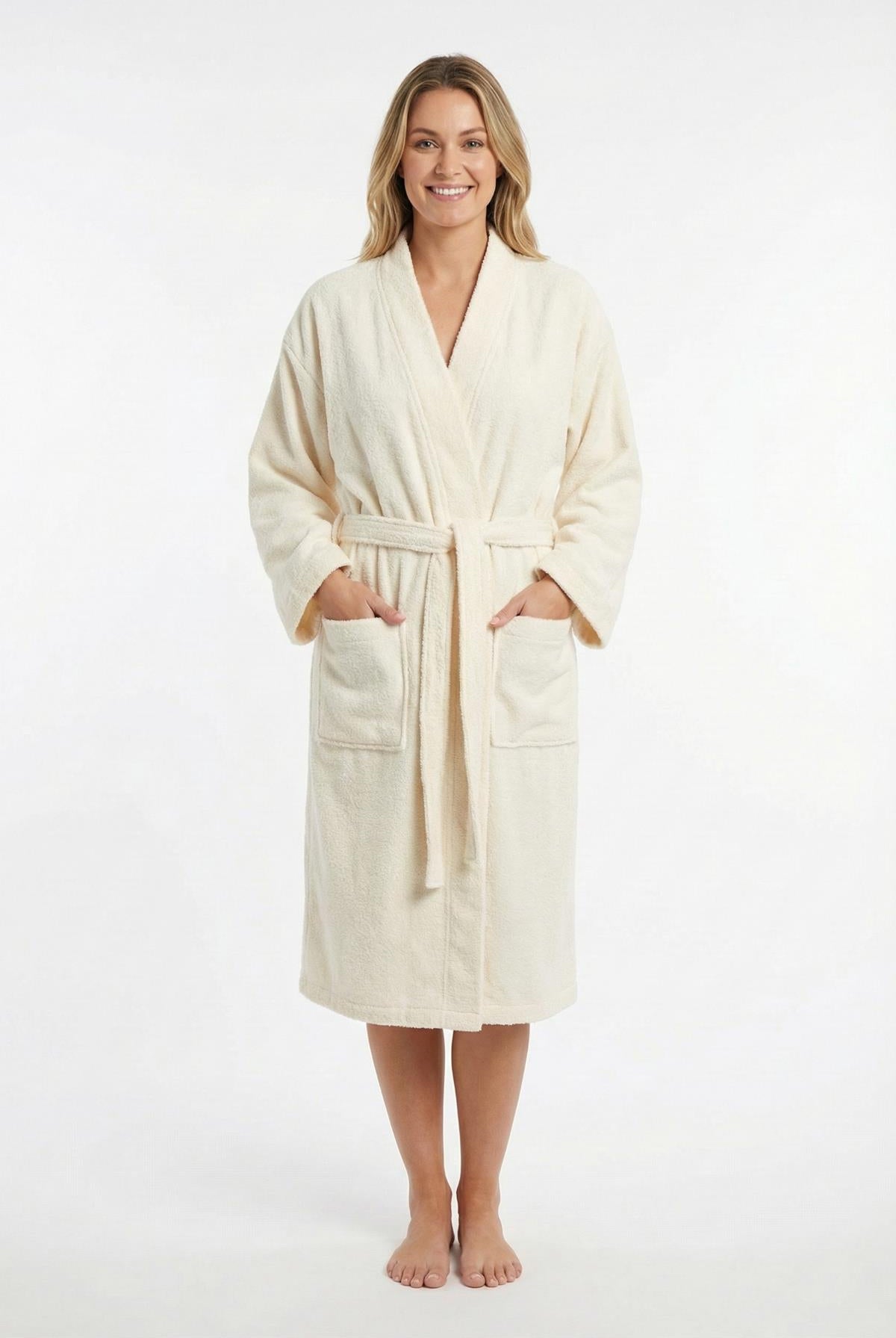 Kimono Bornoz %100 Pamuk Unisex Ekru - Ender Home
