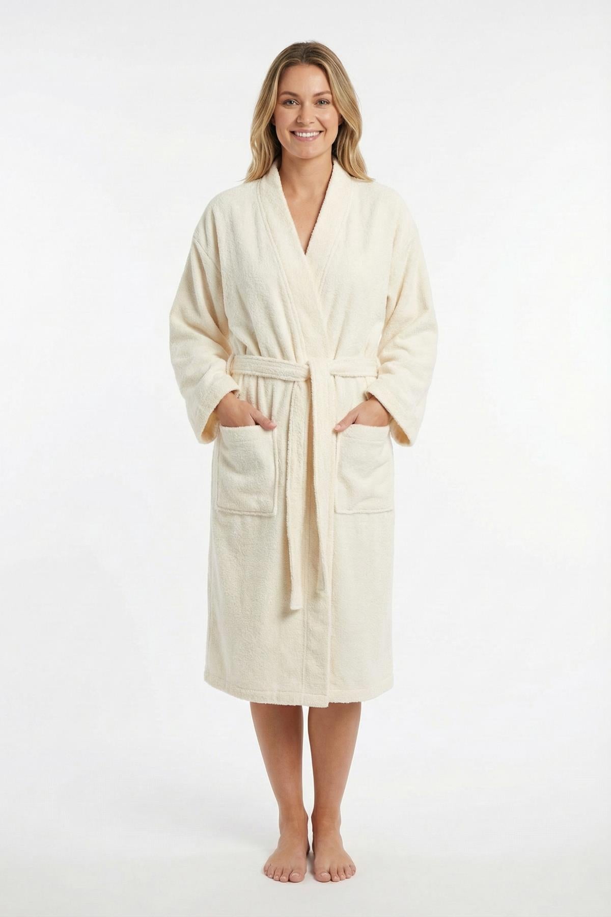 Kimono Bornoz %100 Pamuk Unisex Ekru - Ender Home