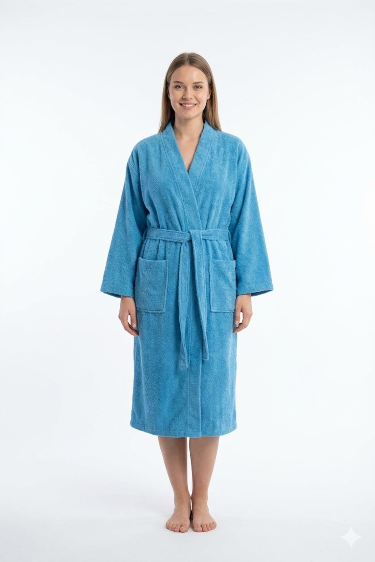 Kimono Bornoz %100 Pamuk Unisex Mavi - Ender Home