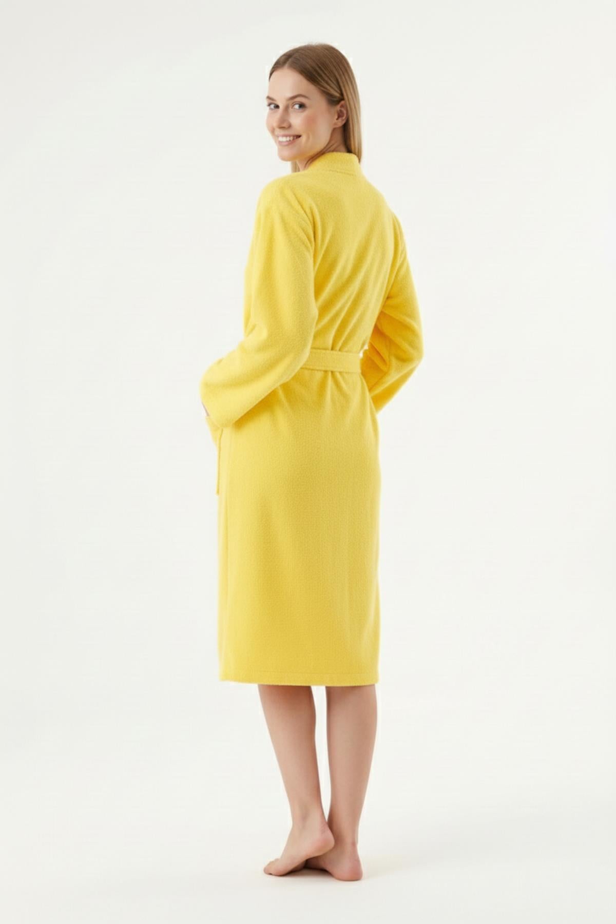 Kimono Bornoz %100 Pamuk Unisex Sarı - Ender Home