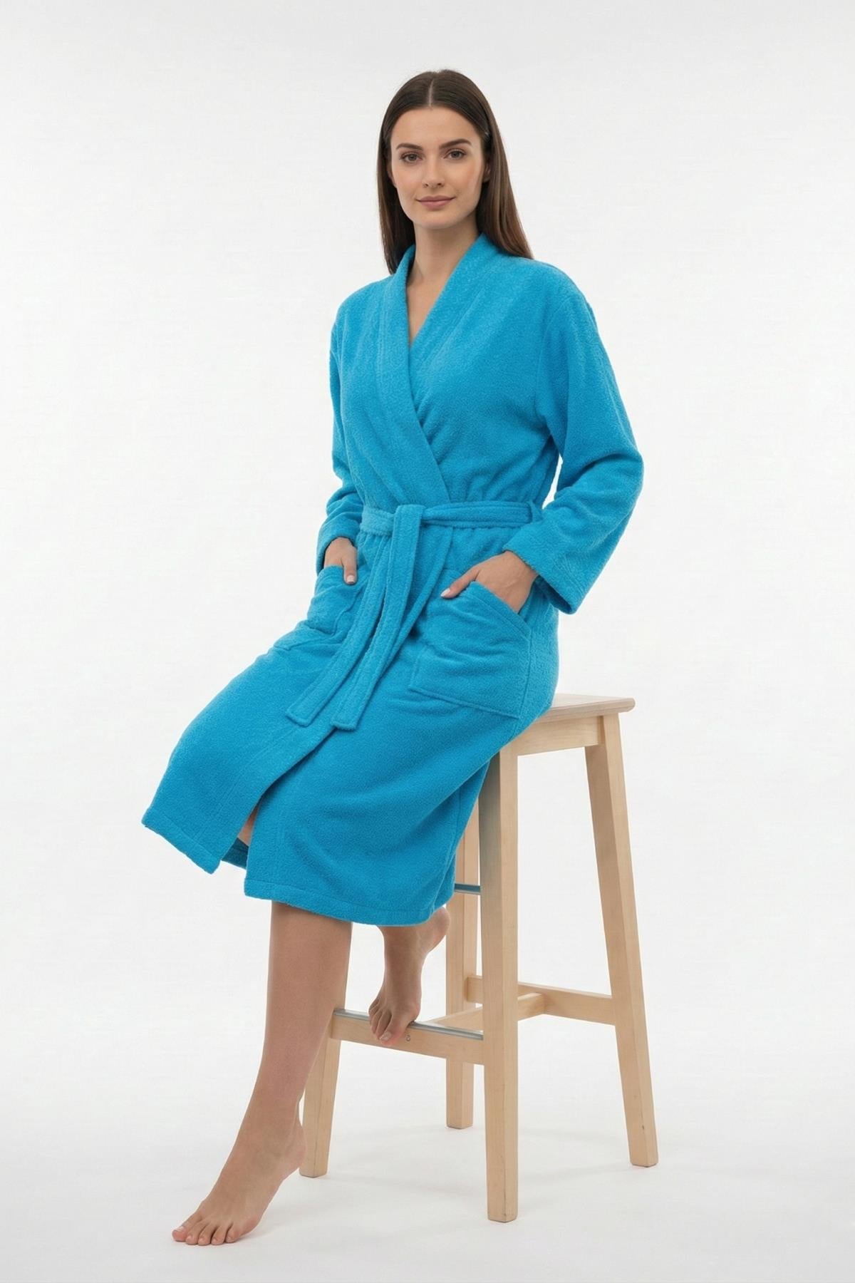 Kimono Bornoz %100 Pamuk Unisex Turkuaz - Ender Home