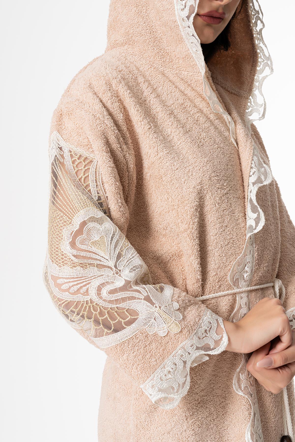 Lena Gelin Bornoz Set 5 Parça Dantelli Çeyizlik Takım Bej - Ender Home