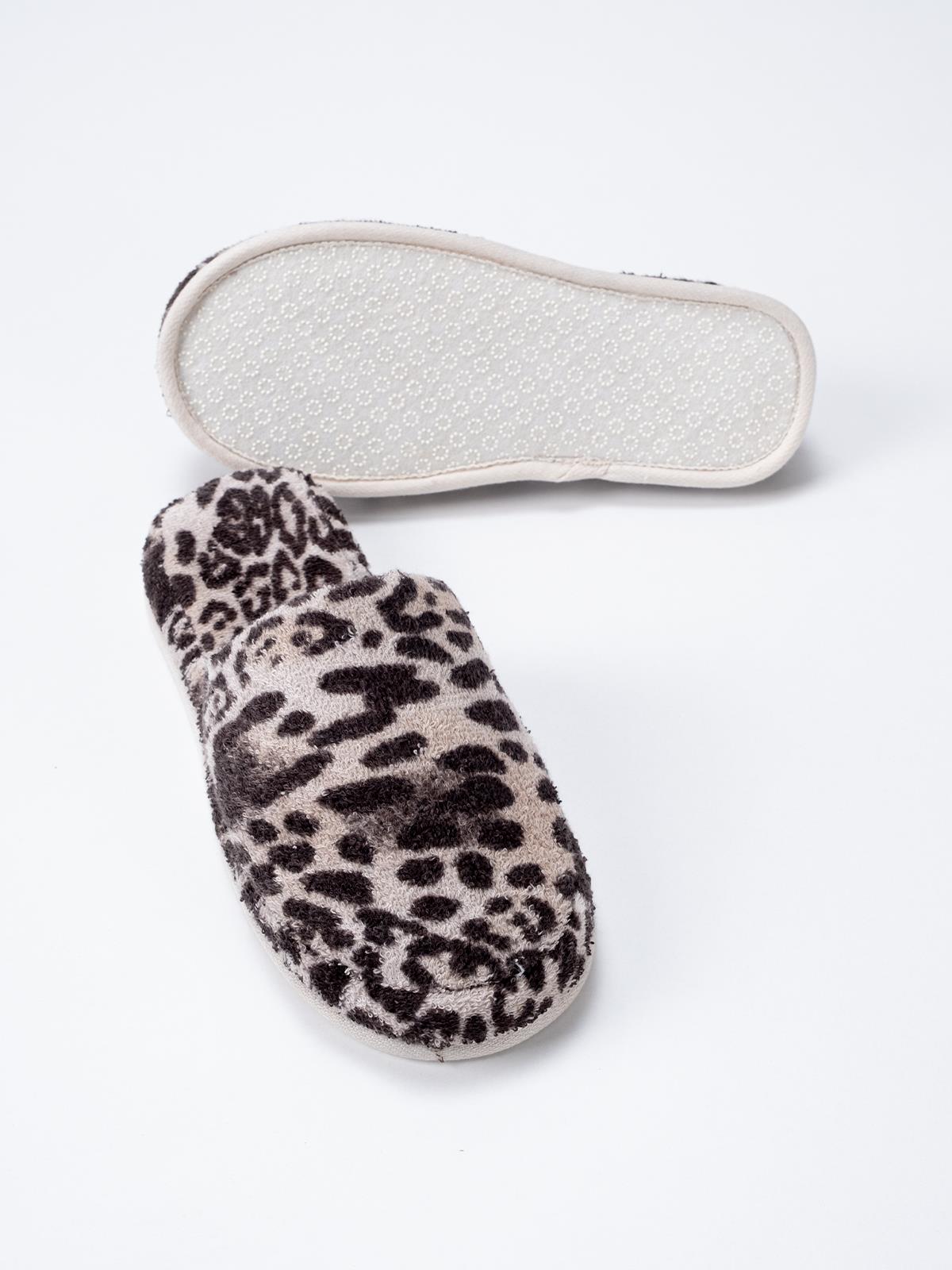 Leopar Baskılı Havlu Terlik %100 Pamuk Unisex