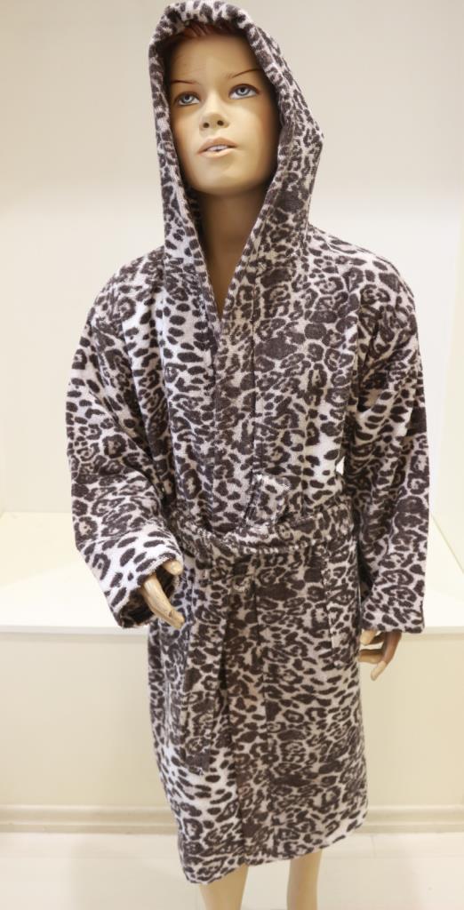 Leopar Desen Kapşonlu %100 Pamuk Bornoz – Unisex Genç Model