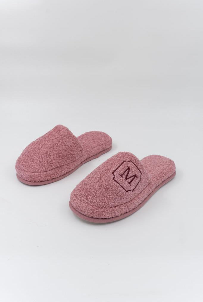 M Harf Nakışlı Banyo Ve Ev Havlu Terliği – %100 Pamuk Kaymaz Kalın Taban - Ender Home