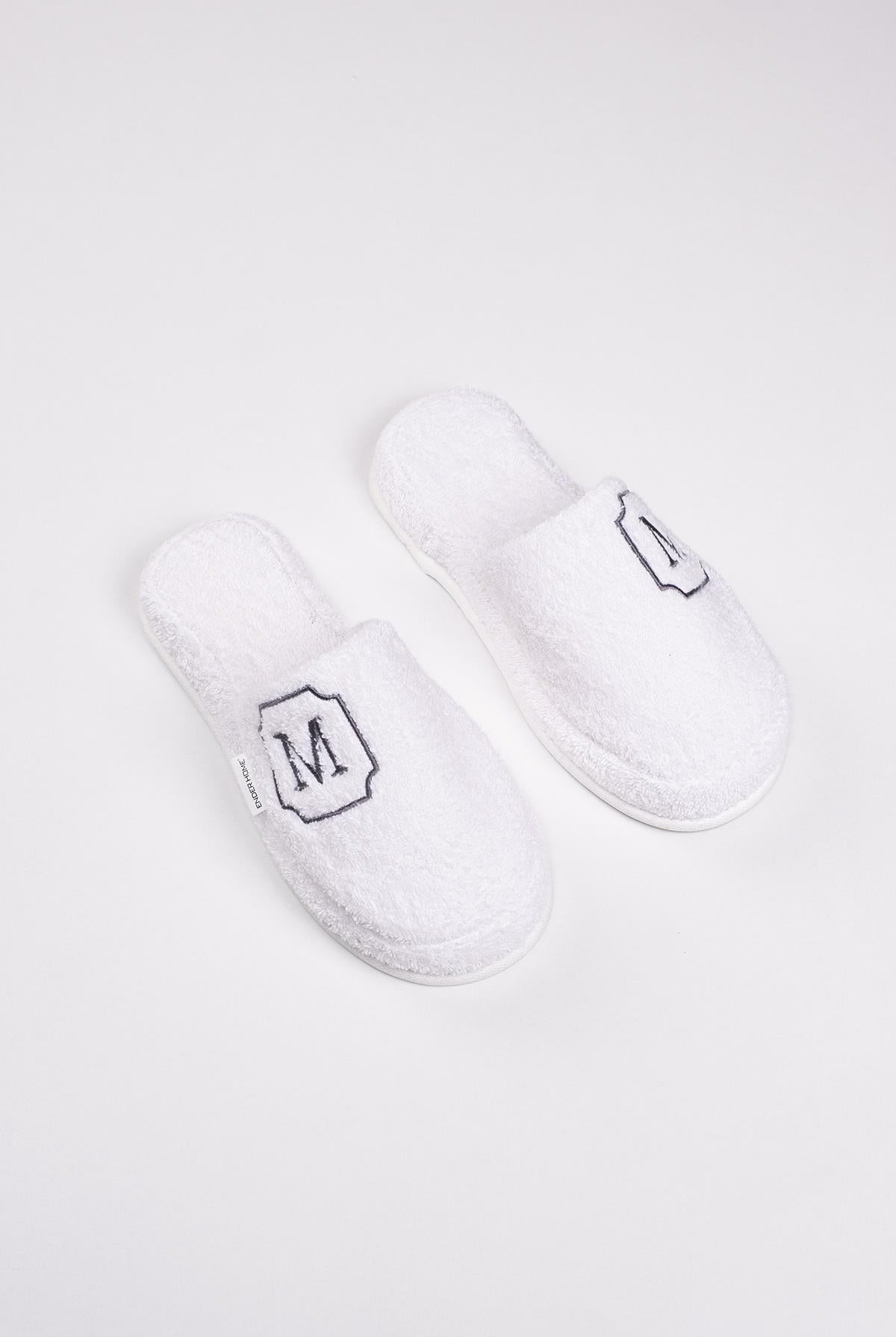 M Harf Nakışlı Banyo Ve Ev Havlu Terliği – %100 Pamuk Kaymaz Kalın Taban - Ender Home