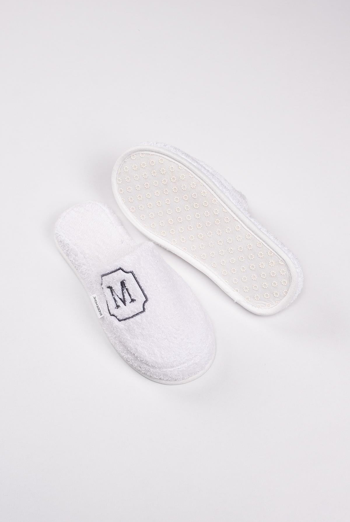 M Harf Nakışlı Banyo Ve Ev Havlu Terliği – %100 Pamuk Kaymaz Kalın Taban - Ender Home