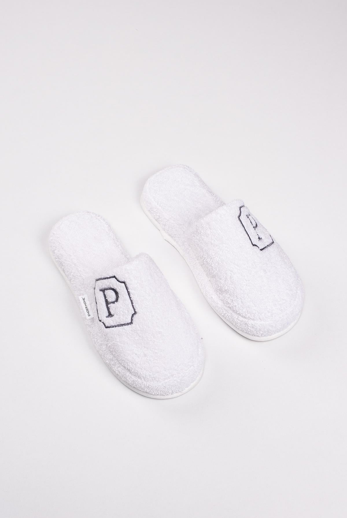 P Harf Nakışlı Banyo Ve Ev Havlu Terliği – %100 Pamuk Kaymaz Kalın Taban - Ender Home