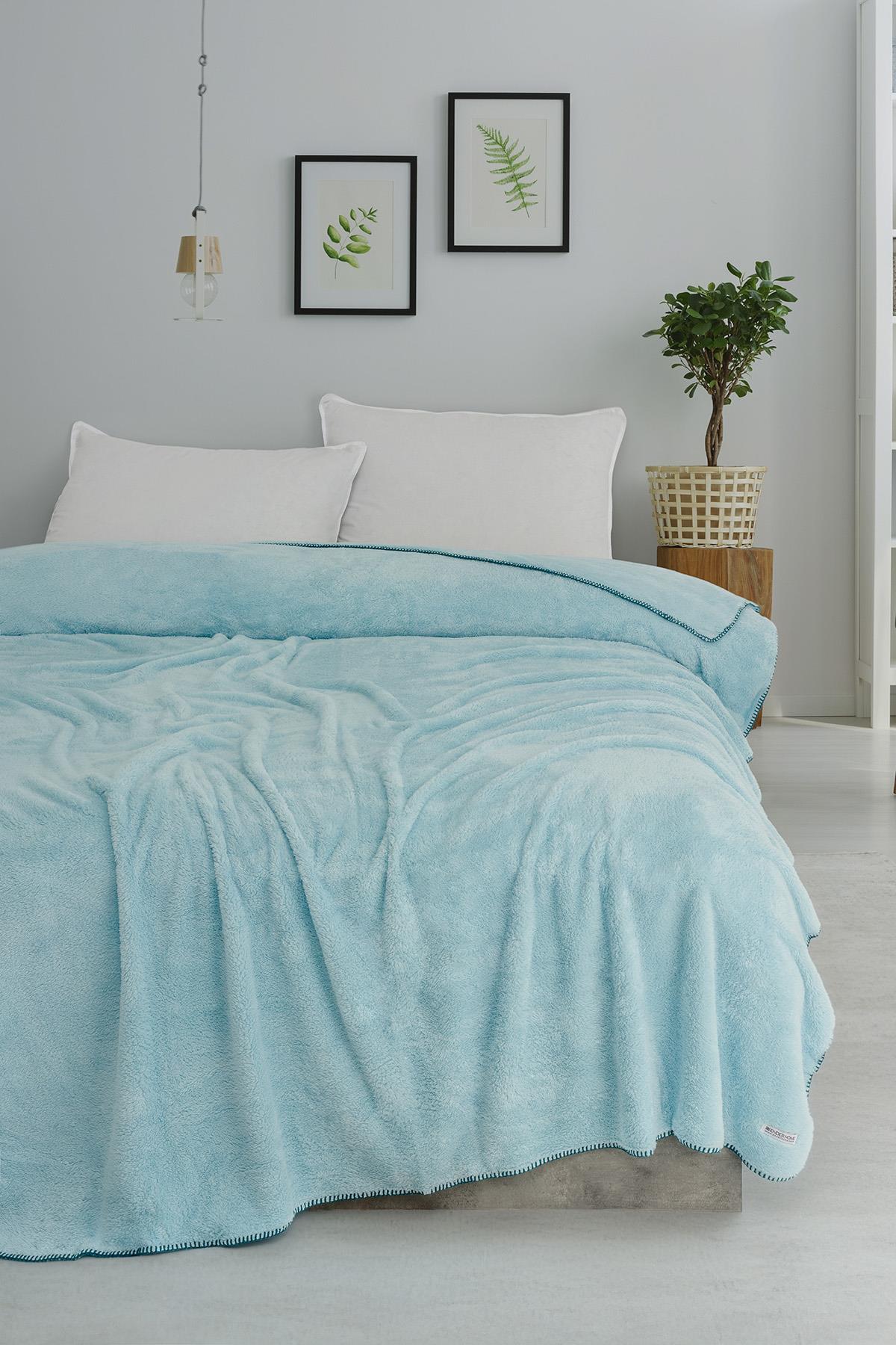Plushnest Peluş TV & Koltuk Şalı Tek kişilik – 110x160 Cm Turkuaz - Ender Home